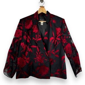 Alex Evenings Black and Red Floral Blazer